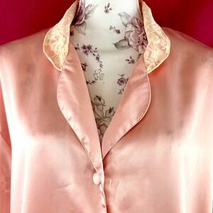 Vintage Victoria's Secret Gold Label Satin Sleep Shirt Pink Lace Nightgown M/L